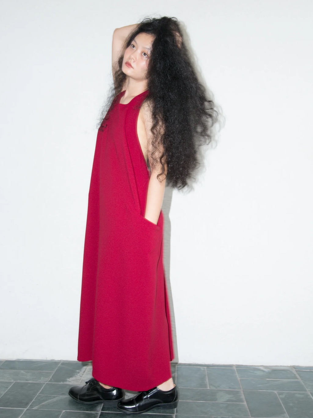Weed Halter Overall Pocket Dress W/ Removable Straps In Red — image 4 of 8